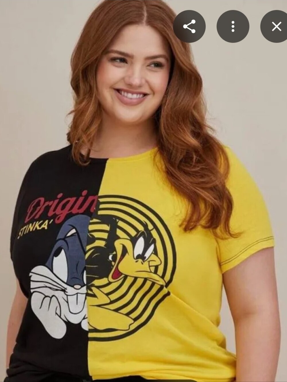 Torrid Graphic Split-Panel Bugs Bunny & Daffy Duck Tee - Black/Yellow - Picture 3 of 3